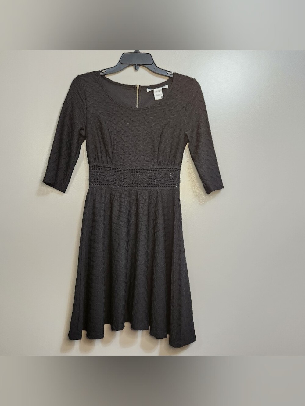 American Rag Black Dress With Woven Waist And 3/4 Sleeves, Size Medium